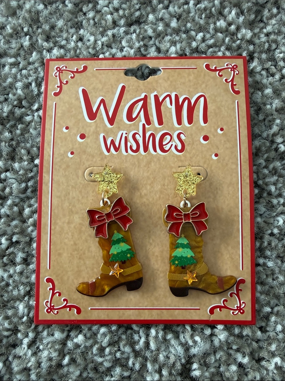 NWT Warm Wishes Holiday Cowboy Boot Earrings